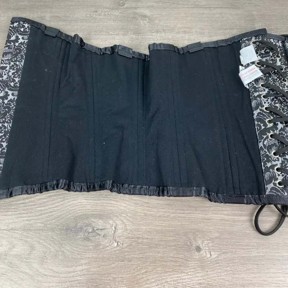 Black&Gray Paisley Brocade Lace Up Corset Sz.36